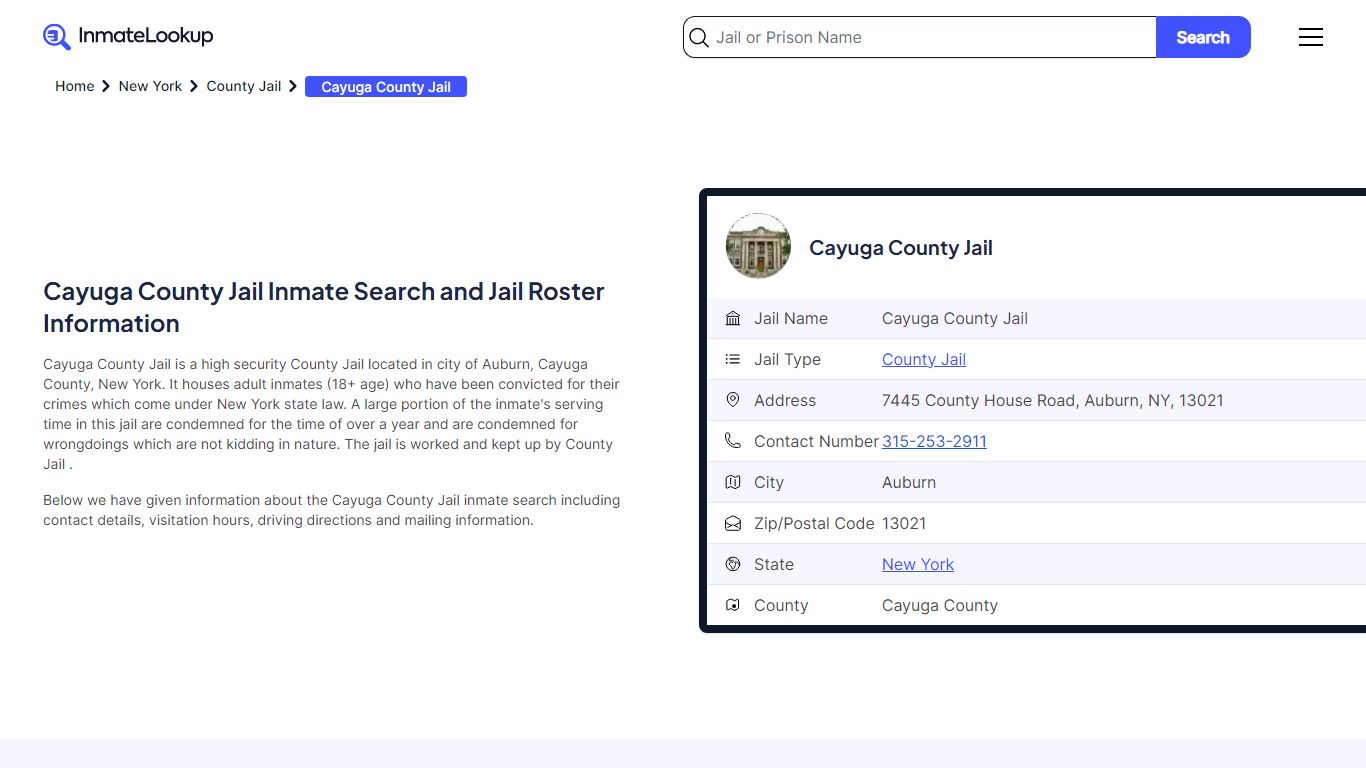 Cayuga County Jail Inmate Search and Jail Roster Information